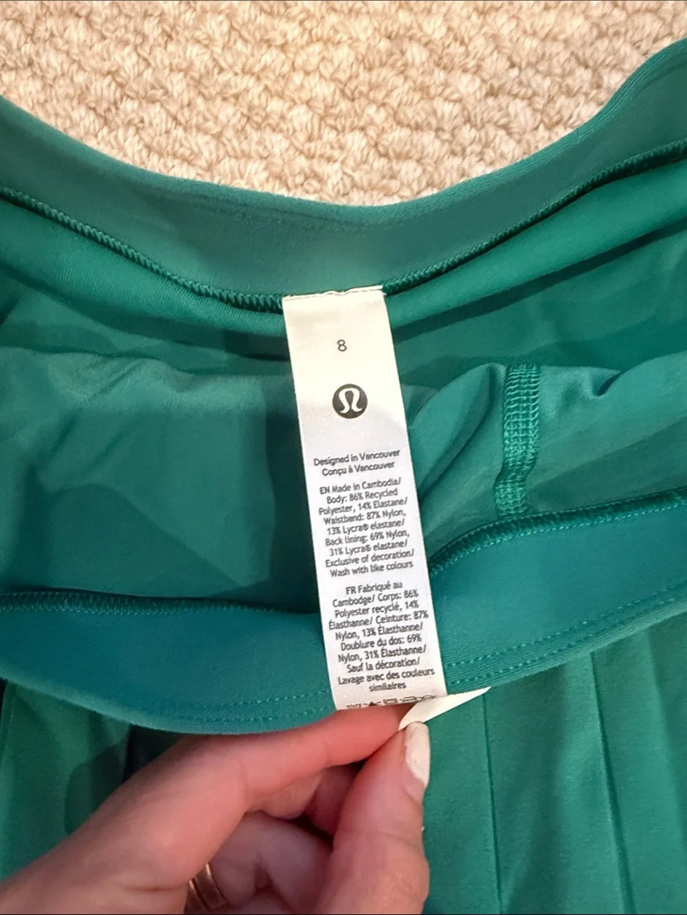 lululemon  green Pleated tennis Skirt